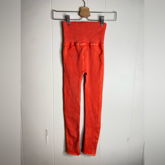 Free People Movement Hapiness Runs Ribbed Leggings extra‎ small orange stretchy - Picture 3 of 6